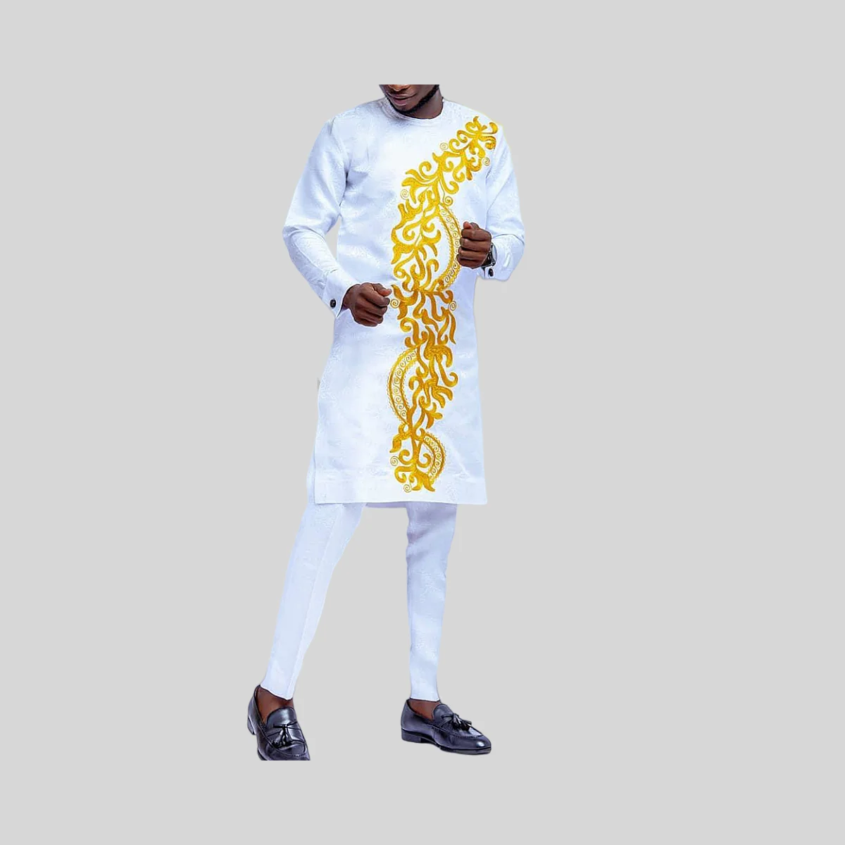 Kaunda-Ensemble Haut et Pantalon Brodés à Manches sulfpour Homme, Kaftan Blanc Trempé, Tenues de Mariage de Style Africain, Vêtements, 2024