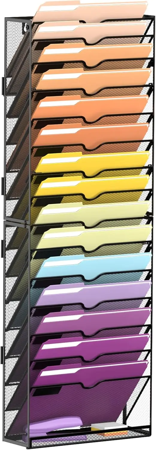 

16-уровневый настенный органайзер для документов, папок, файлов и журналов, для офиса и дома, черный