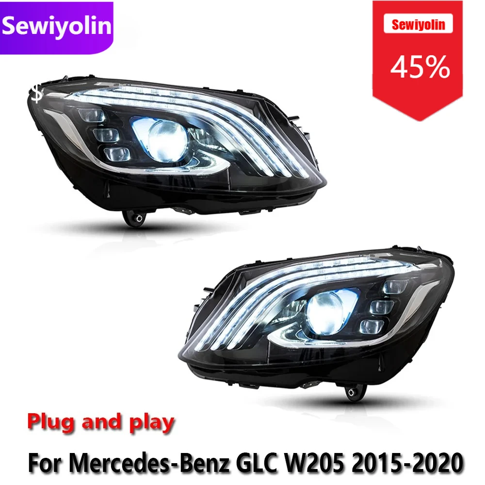 

Sewiyolin автомобильные светодиодные фары DRL в сборе для Benz GLK W205 2015-2020, противотуманные фары DRL, стоп-сигналы поворота Plug and Play