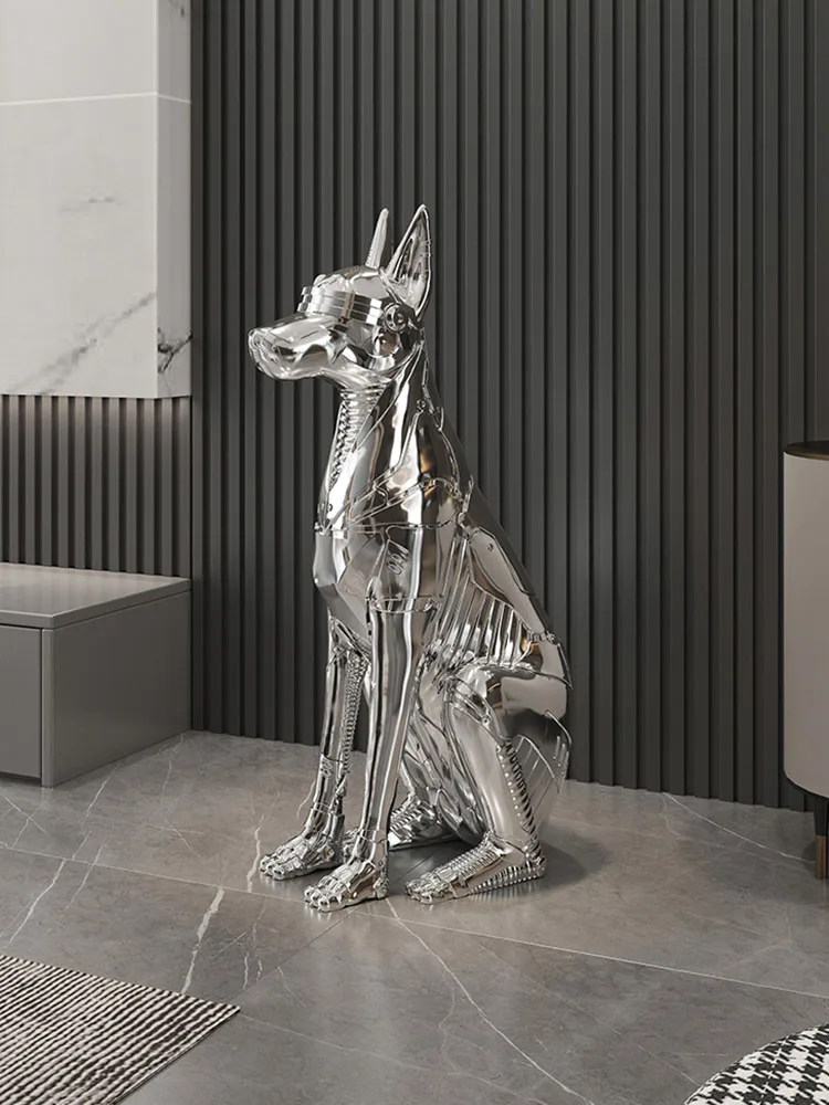 75CM Home Decor Electroplated Dog Large Floor Decoration Statue Sculpture Luxury Living Room Sofa TV Cabinet Ornament Statuettes