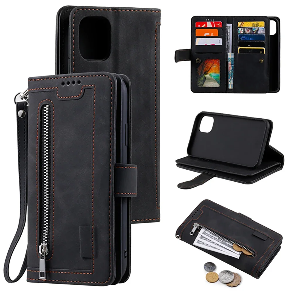 For Redmi Note 13 Pro 5G 4G Multi 9-Card Zipper Wallet Leather Case For Xiaomi Redmi Note 12 Turbo 12S 12 13 Pro Plus Book Cover