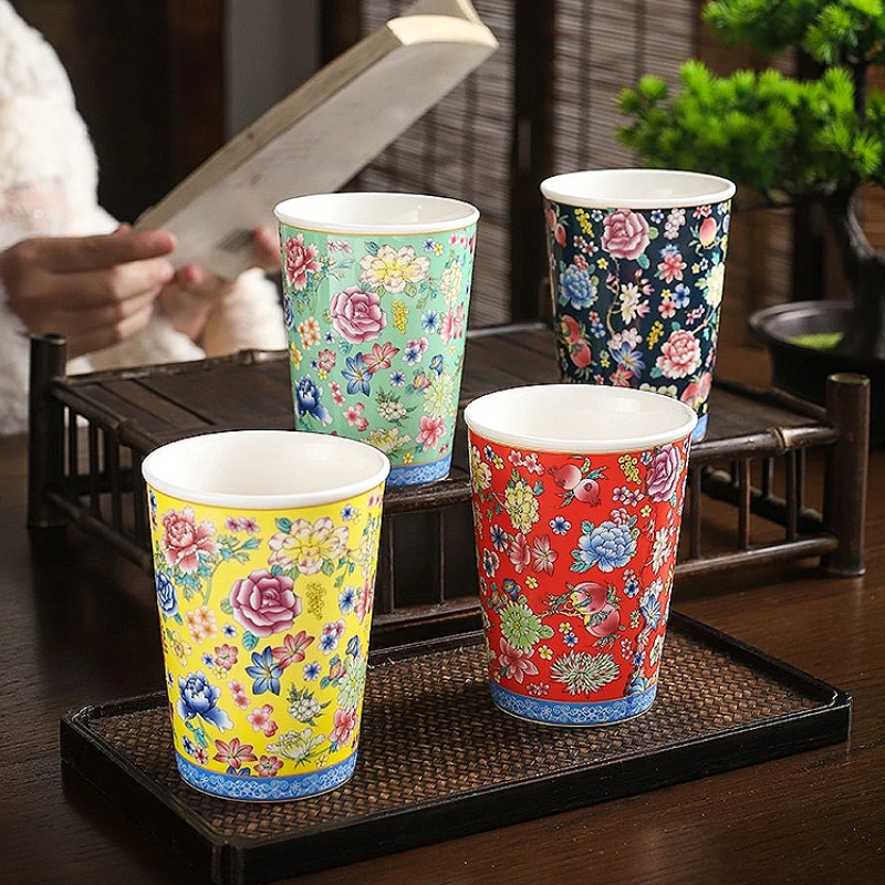 

300ml Creative Floral Patterned Ceramic Cup Home Wine Mug Vintage Chinese Tea Cup Home Water Mug Bar Personalized Cocktail Mug