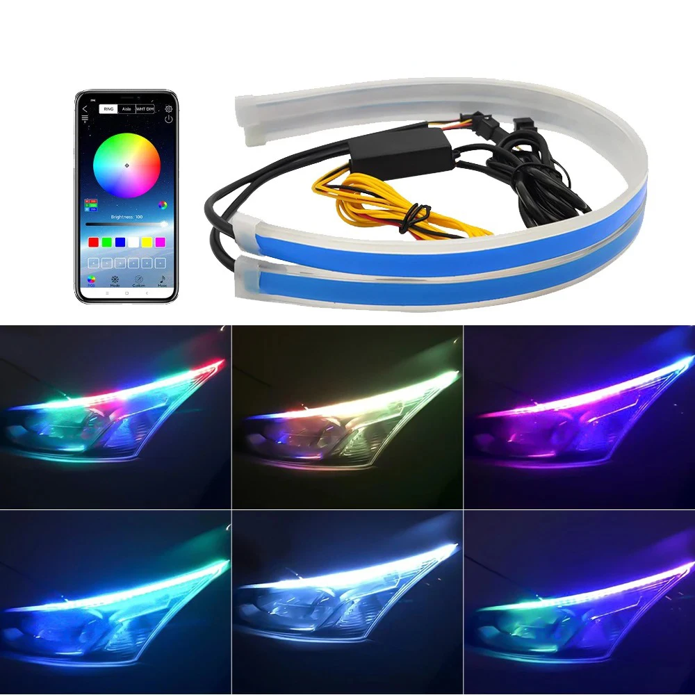 Daytime Running Lights Car LED DRL Lamp Strip DRL Decorative Light Auto Headlight Turn Signal Light RGB With Remote App Control