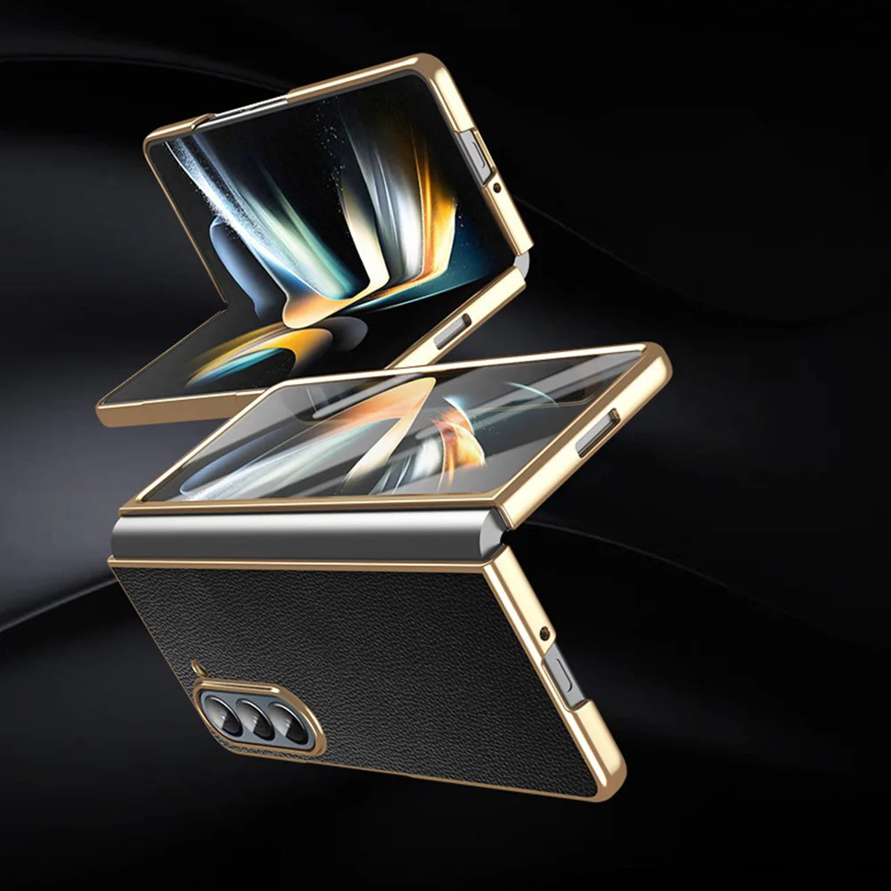 Genuine Leather Case For Samsung Galaxy Z Fold 3 4 5 6 7 Case Plating Coque For Samsung Z Fold3 Fold4 Fold5 Fold6 Fold7 Cover