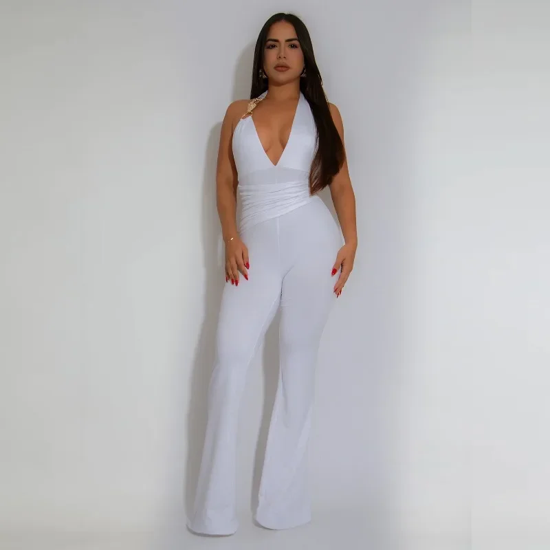 

GUWU Women Sexy Deep V-Neck Sleeveless Hollow Out Back Jumpsuits Summer Beach Party Outfits One Piece Suit Romper