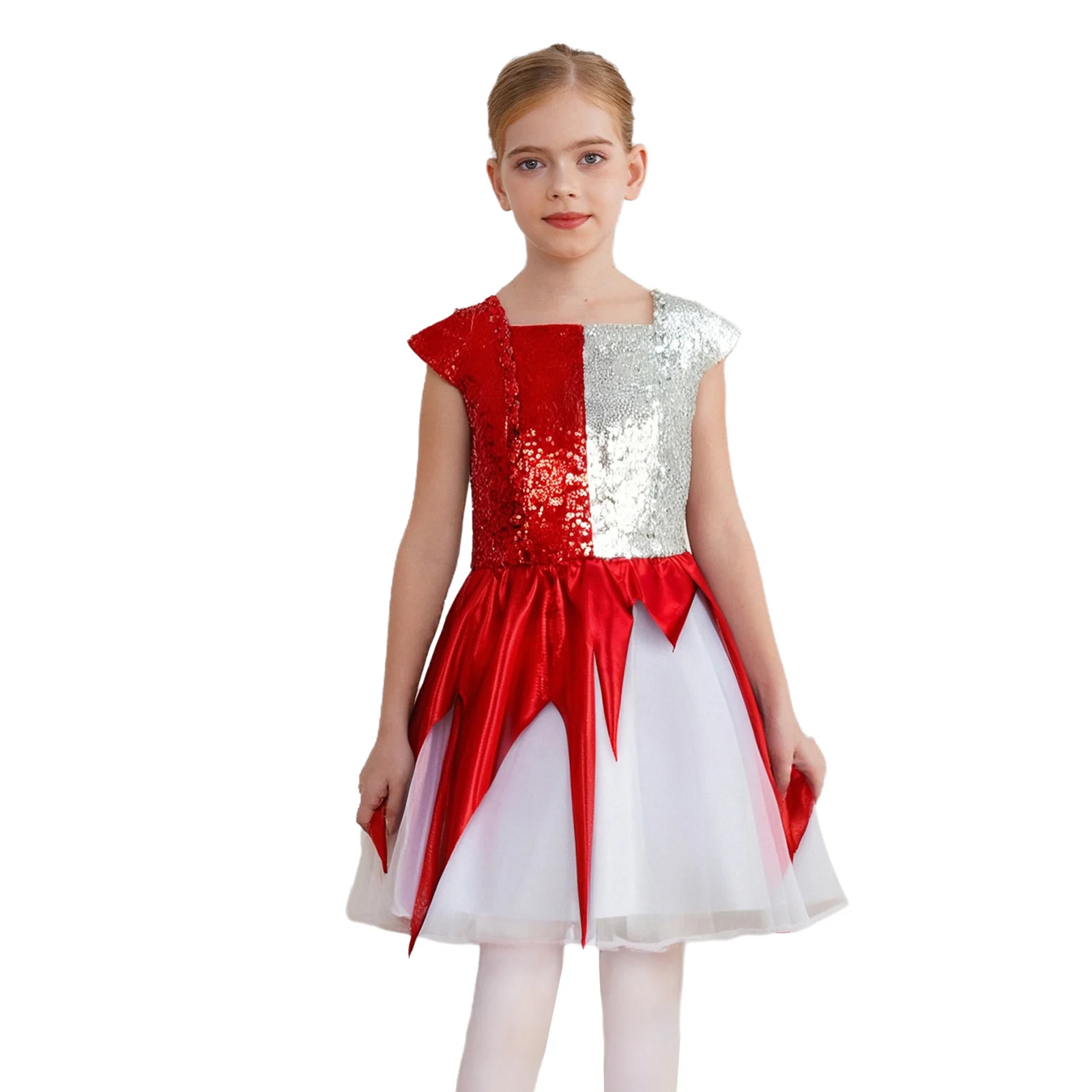 

Костюм дьявола ангела для девочек, блестящее металлическое платье без рукавов с блестками и нерегулярными пайетками для Хэллоуина, карнавала, вечерние, косплей, нарядное платье