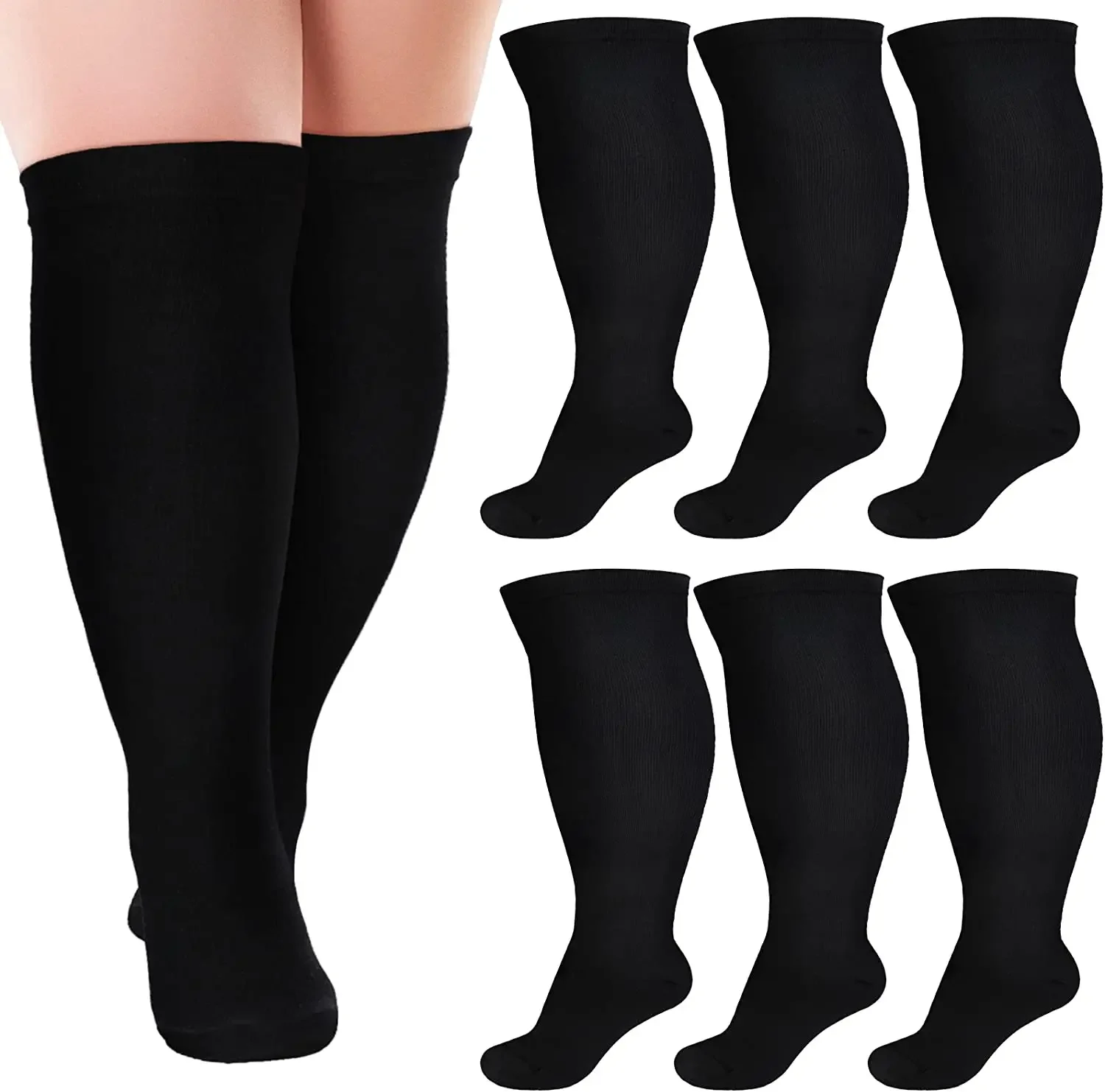 

6 Pairs 5XL Compression Socks Wide Calf Women Men Support Stockings Reduces Swelling Pain Nurses Running Pregnant Travel Flight