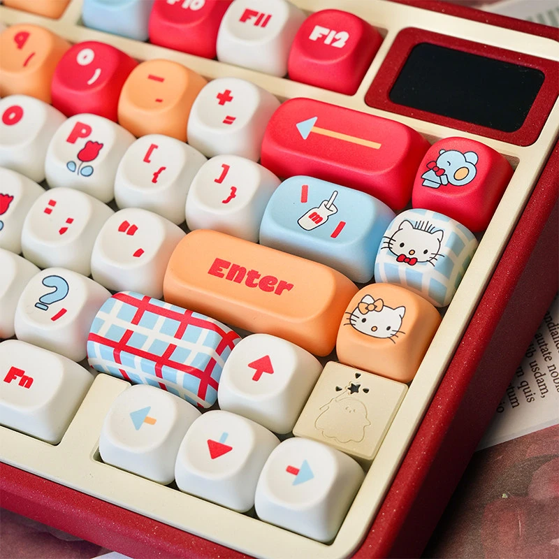 Kawaii Cute Sanrio Hello Kitty Themed Keycaps MOA Profile Sublimated PBT Custom Keycap for MX Switch Gaming Mechanical Keyboards
