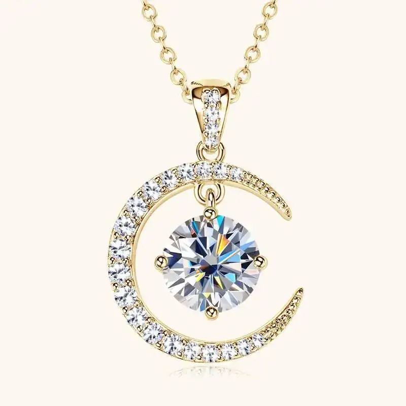 2CT Moissanite Star Moon Pendant Necklace in 925 Silver