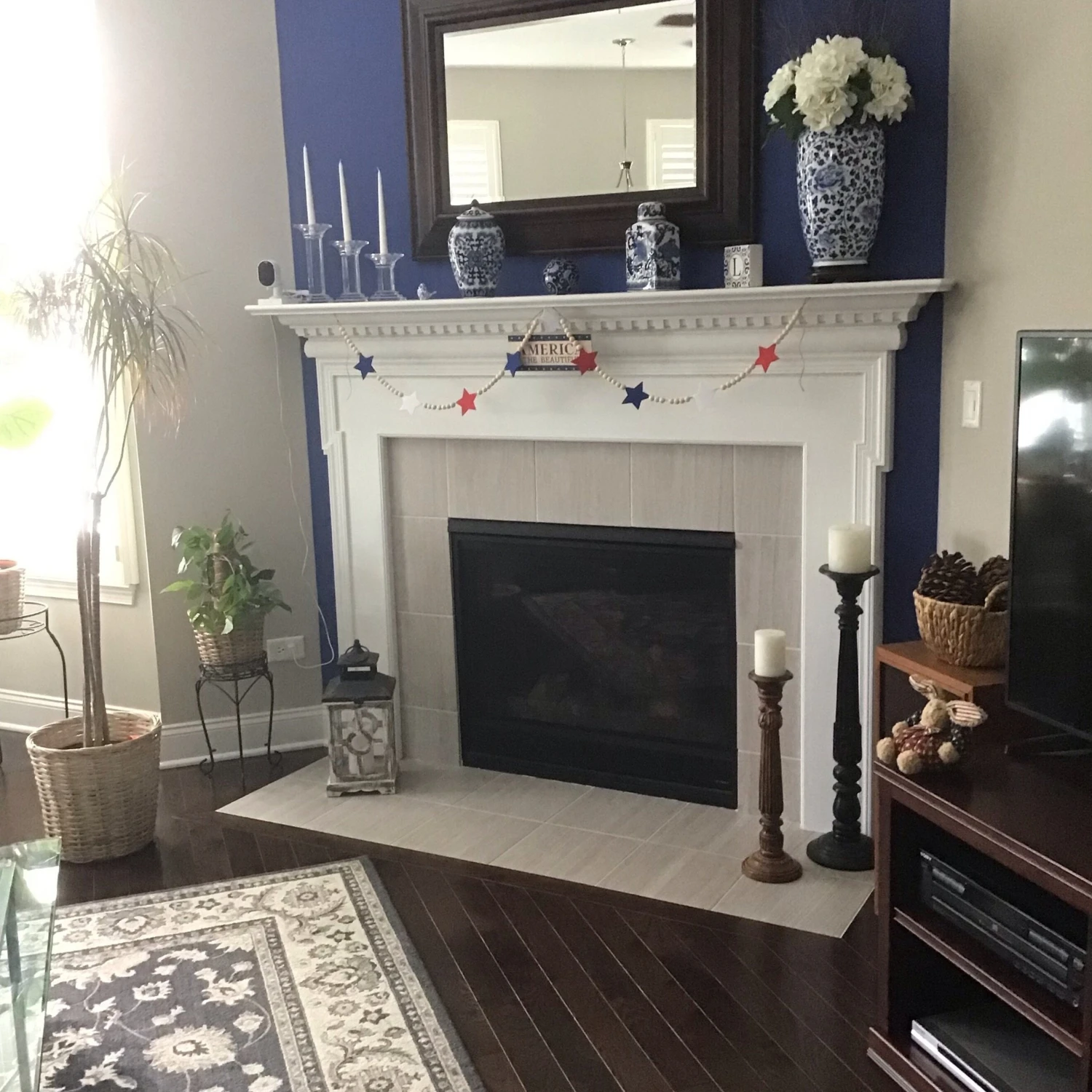 1pc, Hanging Decor, Rustic Wooden Beads Garland With Patriotic Stars, 4th Of July Hemp Rope Festive Wall Pendant, Classic Americ