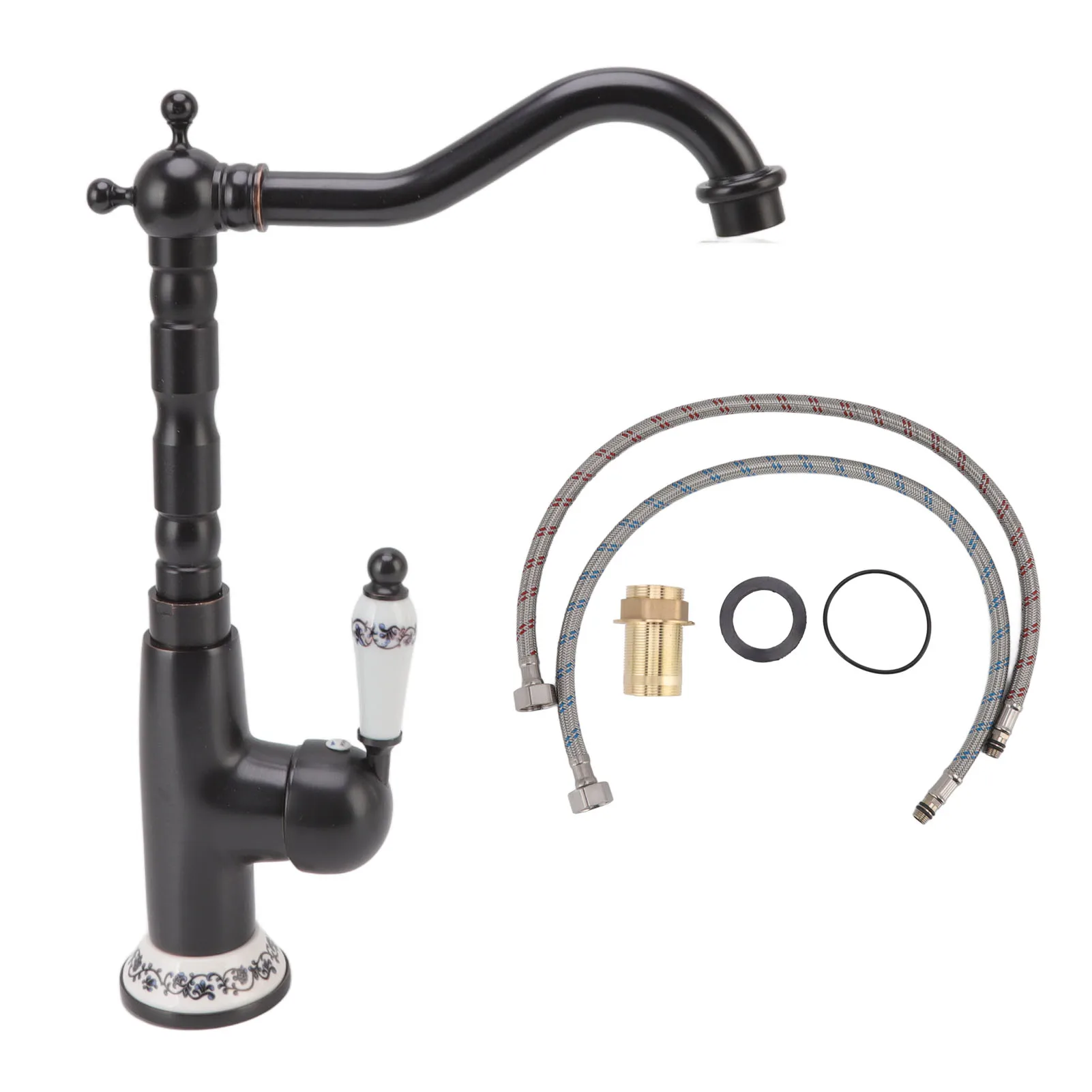 

Antique Faucet Retro Style Porcelain Valve Long Spout Sturdy Brass Rotatable Antique Mixer Tap for Bathroom Kitchen