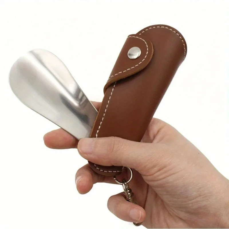 1PC Portable Keychain Shoe Horn, Stainless Steel Foldable Shoehorn for Home Travel