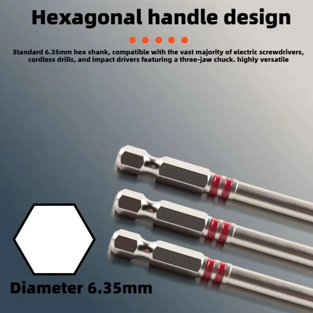 1pc 65/100mm Electric Screwdriver Bits Pagoda-Shaped Design S2 Alloy Steel Hex Bit Magnetic Hex Shank Multiple Sizes Tool Bit