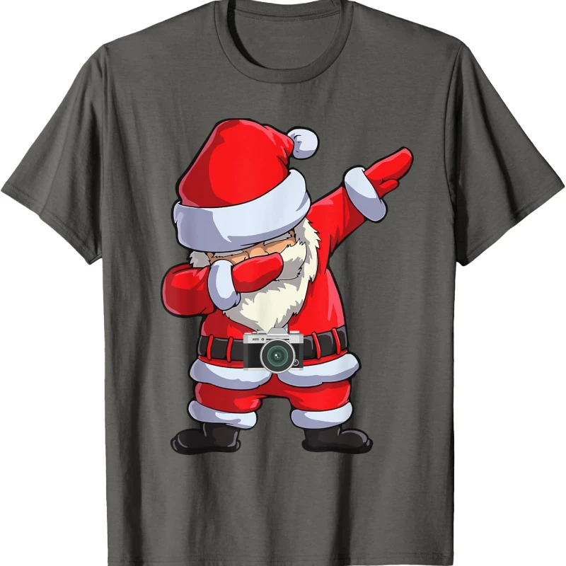 Dabbing Santa Claus Photographer Comics Christmas Funny Xmas Camera T-Shirt Trending Creative Casual Style Tops Tee Shirt Shor
