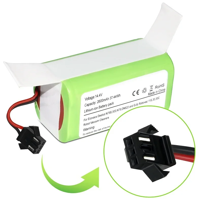 14.4V 2600mAh Li-ion Replacement Battery for Ecovacs Deebot N79 N79S DN622, Eufy Robovac 11 11S Plus MAX 12 15C 25C 30 30C 35C