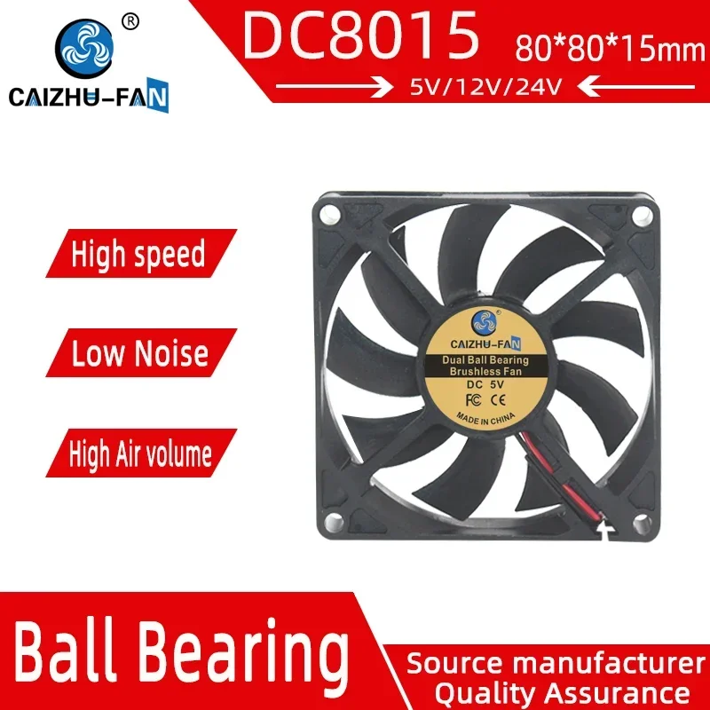 

CAIZHU-FAN 8015 Fan 80MM 80*80*15MM DC 5V 12V 24V 8CM Ultra-thin Sleeve/Dual Ball Bearing Cooling Fan Comptuter CPU Cooling Fan