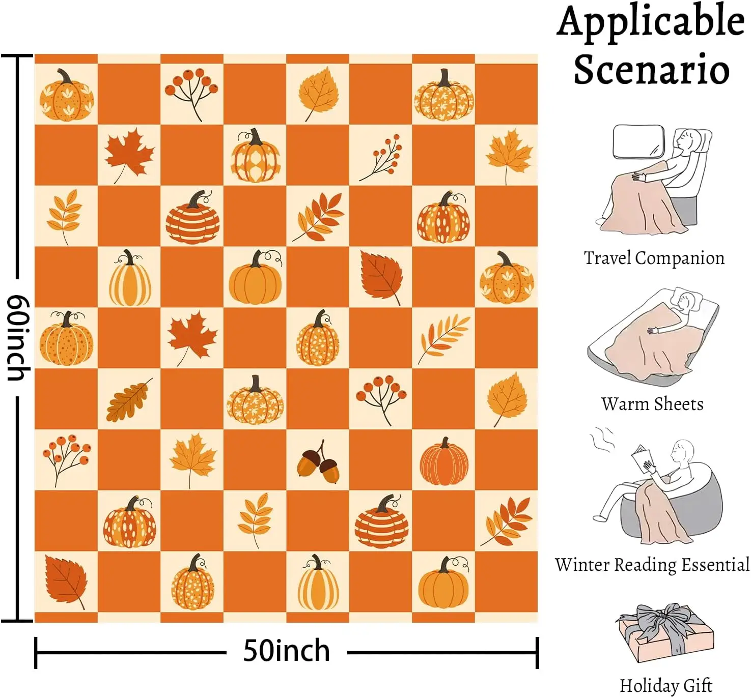 Fall Throw Blanket Cozy Autumn Thanksgiving Pumpkin Blankets 50