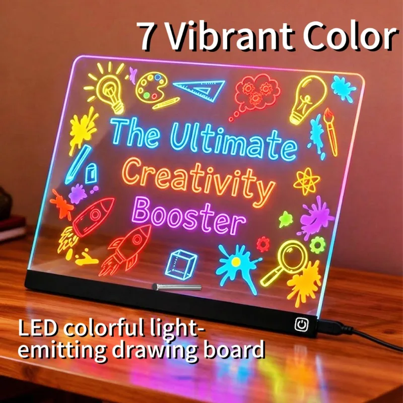 

LED Light-emitting Painting Board Acrylic Erasable Handwriting Board Rechargeable Equipped with 7 Colors of Lights for Office