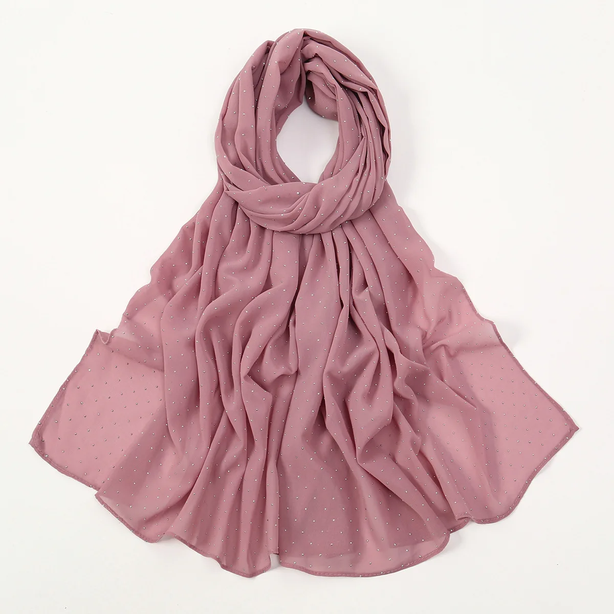 Pearl Chiffon Hijab Scarf Gypsy Star Hot Diamond Long Towel Women's Headscarf Popular Monochrome Headscarf Habit Femme Musulmane
