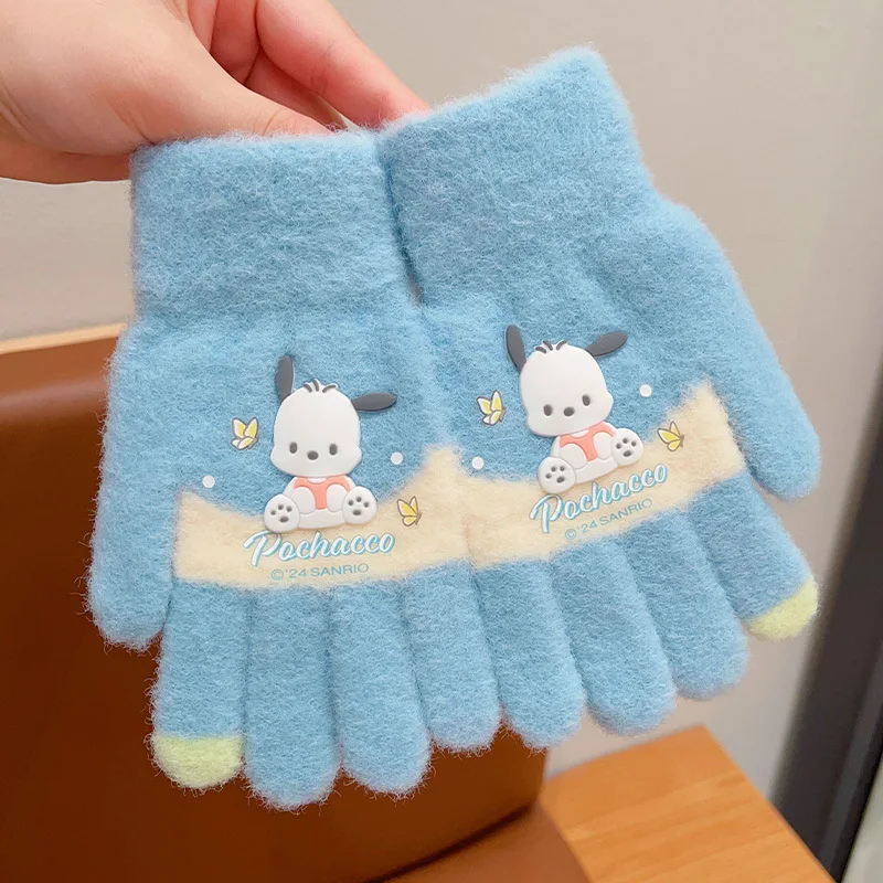 Sanrio children's gloves winter girls cute Kuromi cartoon gloves little girl thickened plush warm windproof gloves