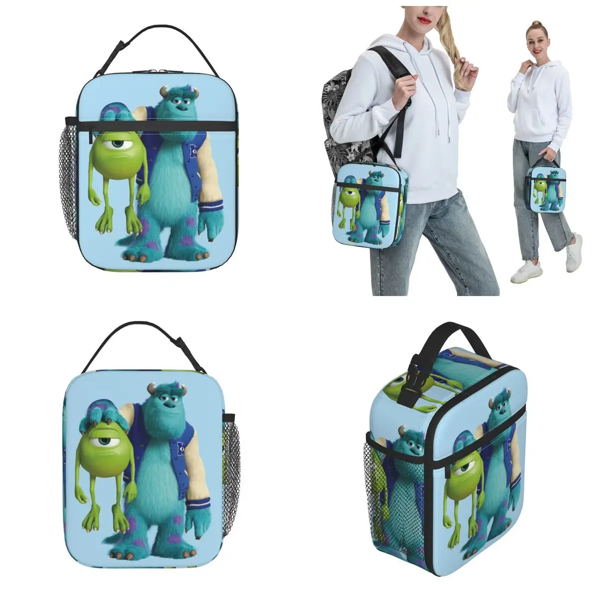 Monstros Inc. Sulley Segurando Mike Lunch Bags, Recipiente de almoço refrigerador, Lancheira de alta capacidade, Sacos De Armazenamento De Alimentos Tote