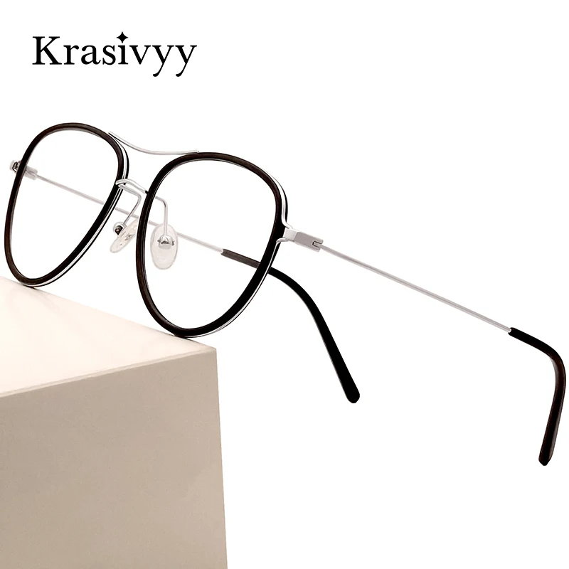 

Krasivyy Pilot Glasses Frame Men Pure Titanium Ultralight Optical Prescription Eyeglasses Frames Women Classic Aviation Eyewear