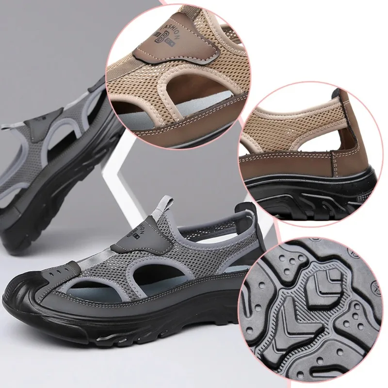 

Mesh Outdoor Non-slip Lightweight Sports Casual Beach Shoes Summer Breathable Men's Baotou Sandals Hollowed Out
