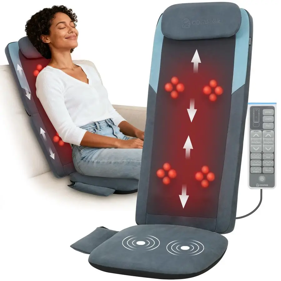 

Shiatsu Back Massager Chair Pad with Heat, Deep Tissue Massage Seat Pad for Neck and Back, Foldable Full Back Massager Chair Cus
