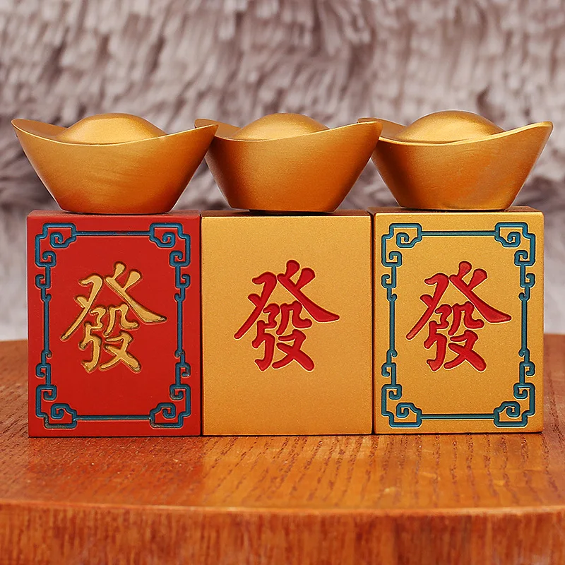 Brass Fortune Mahjong Turn Ingot Pack Turn Golden Turn Big Hair Decompression Hand Pieces Living Room Table Decoration Metal