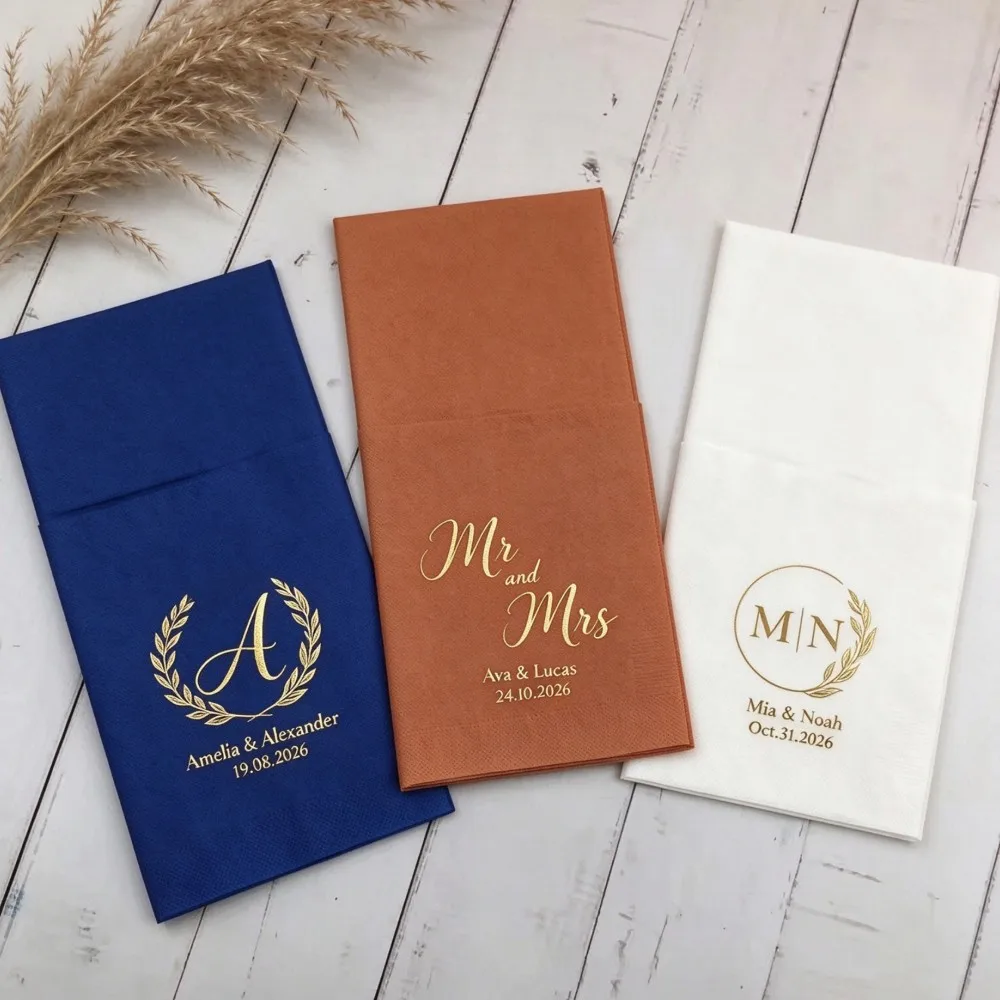 Custom Lunch Cocktail Napkins 100 Pieces Personalized Print, Beverage Dinner Guest Hand Napkins, Assorted Sizes & Colors for Swe