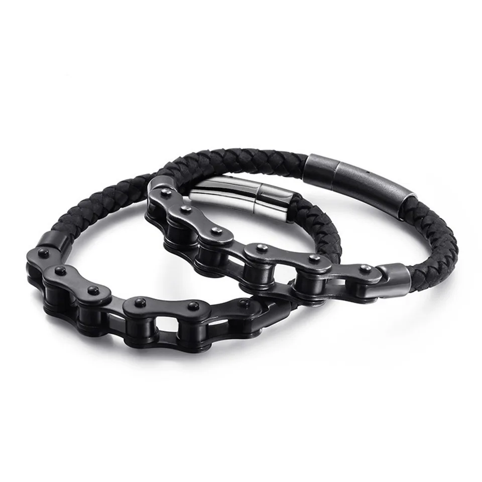 Bicycle Chain Leather Bracelet European and American Trendy Motorcycle Fashion Bangle Versatile Jewelry Accessory for Male