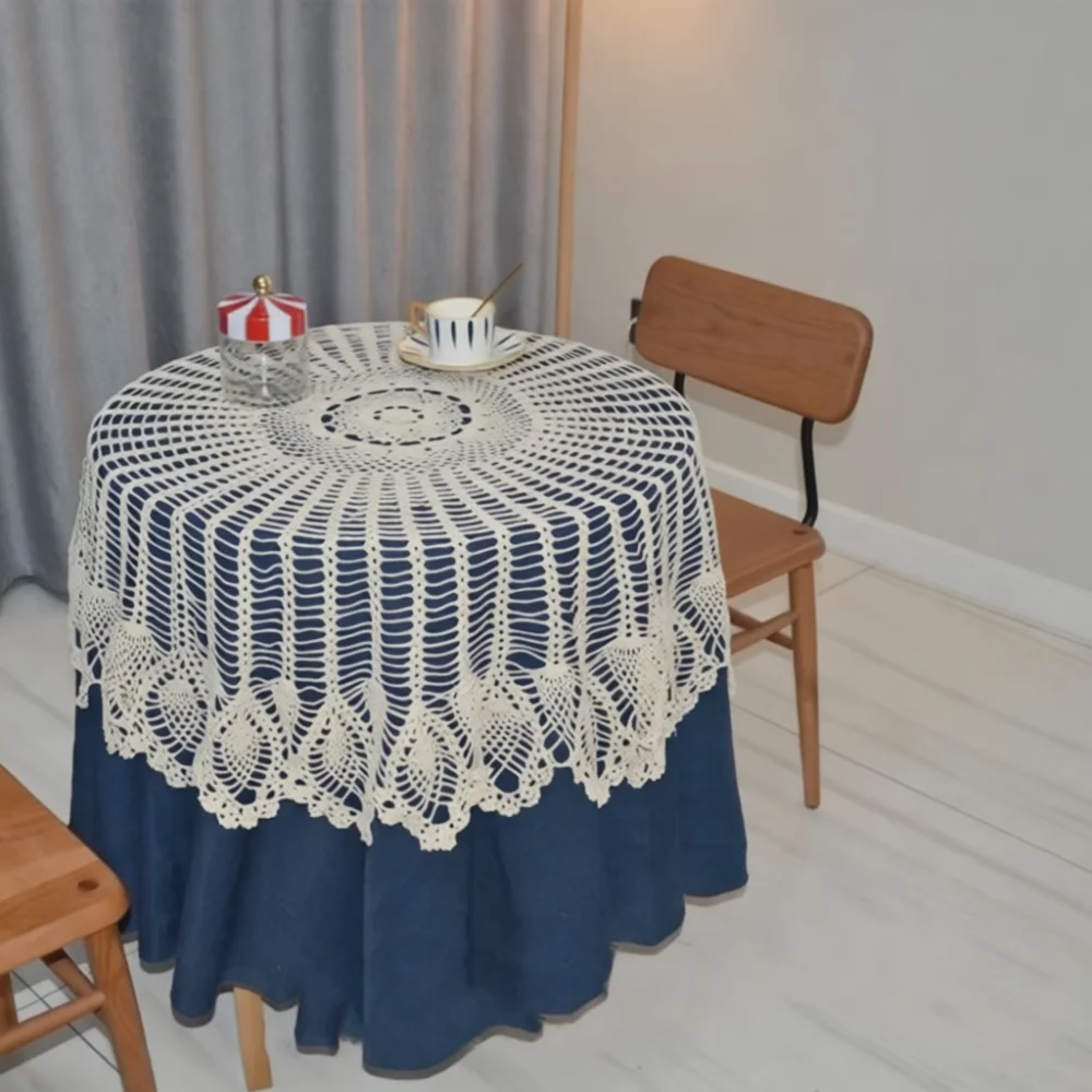 Handmade Crochet Round Tablecloth Cotton Pineapple Floral Lace Mat Nordic Vintage Style For Desk Coffee Table Decor