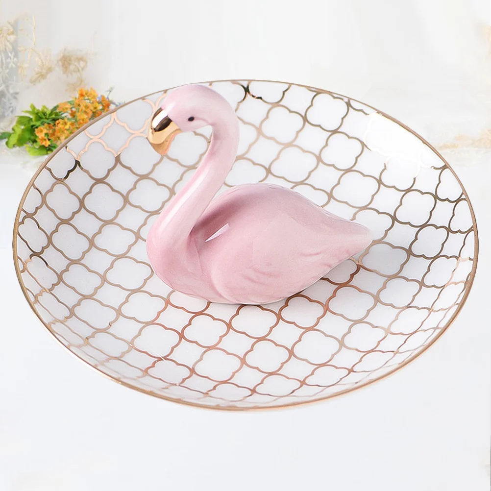 

1 шт., керамическая тарелка для ювелирных изделий с фламинго, стильный поднос для безделушек, блюдо для хранения колец, серег, ключей, органайзер для ювелирных изделий