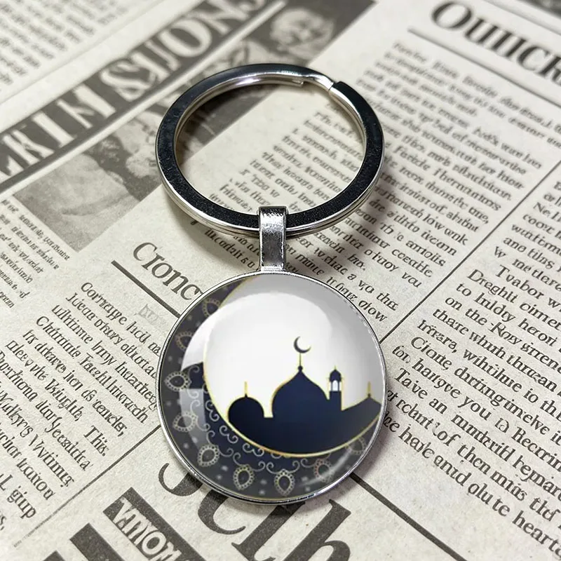 New Islamic Ramadan Mubarak Graphic Glass Cabochon Key Ring Faith Believer Car Key Pendant Small Holiday Gift