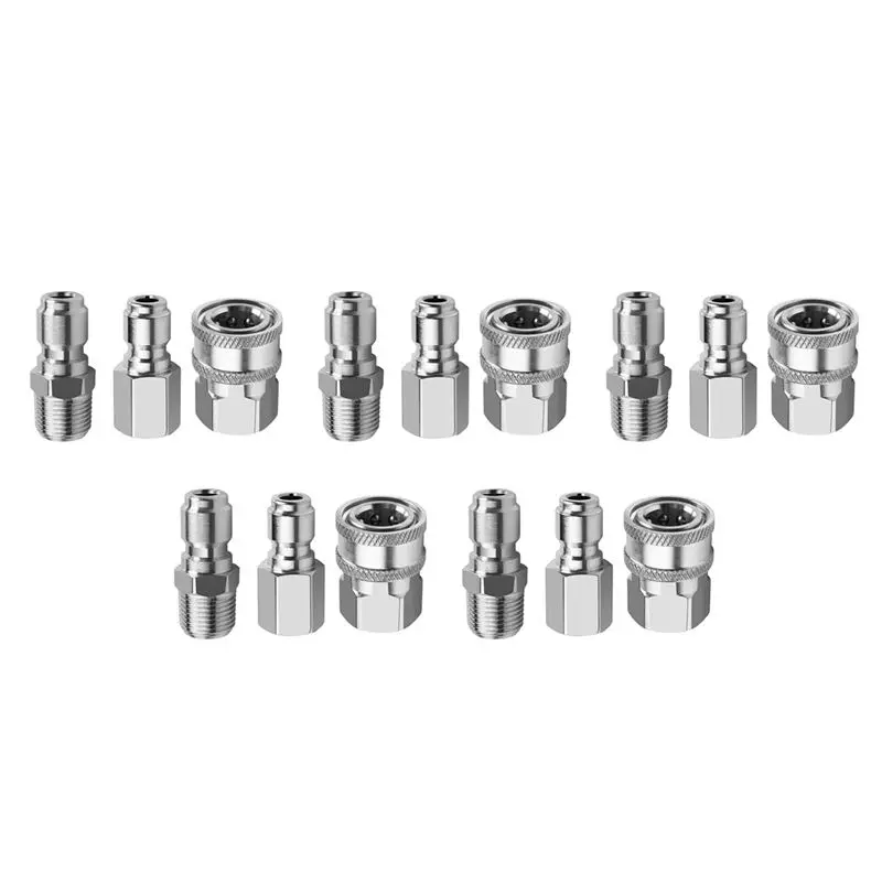 TFTP-5 Pcs NPT 3/8 Inch Male And Female Quick Connector Kit And 5 Pieces NPT 3/8 Inch Pressure Washers Plug Male Nipple