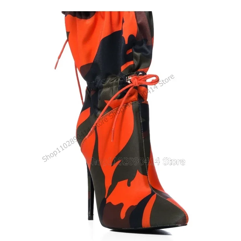 รองเท้าบูทส้นสูงแบบผูกเชือก ลายพรางหลากสี ปลายแหลม แฟชั่นใหม่ ปี 2023 สำหรับผู้หญิง