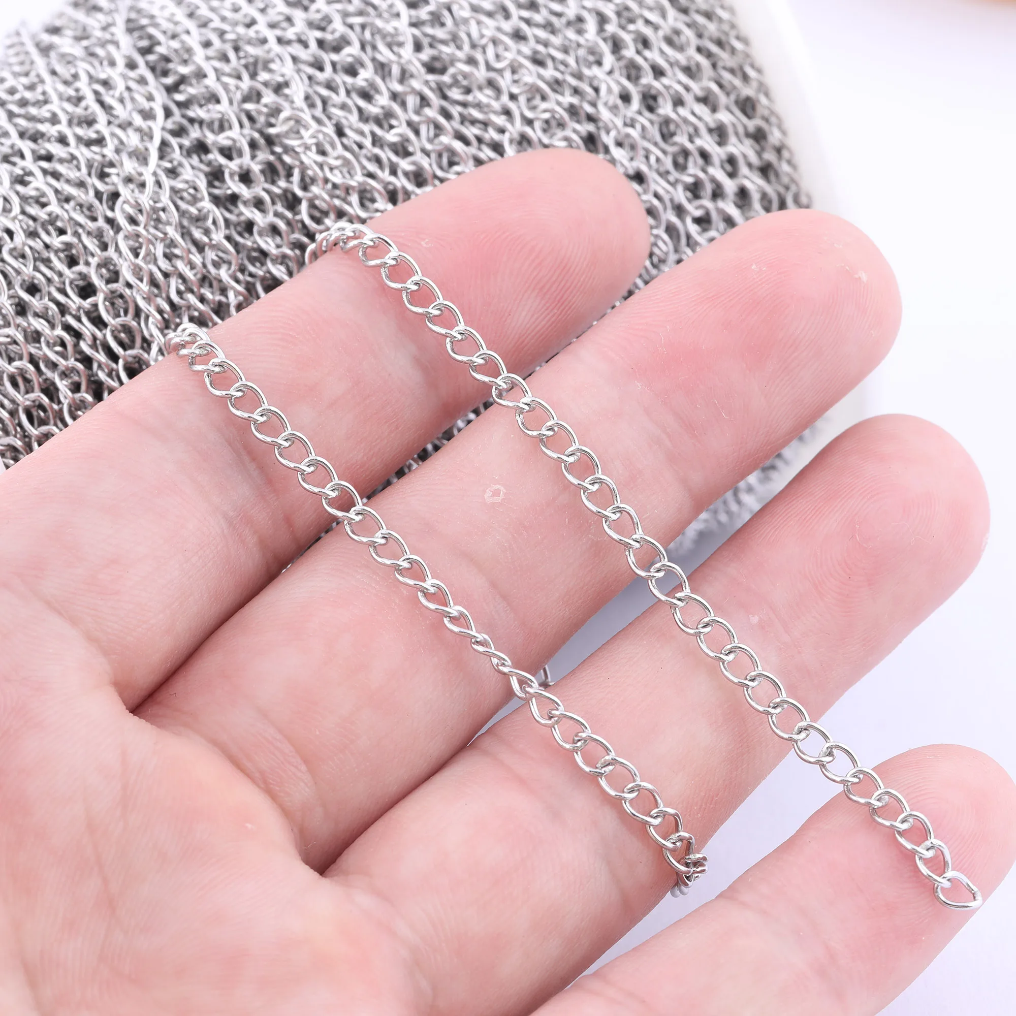 10meters Stainless Steel Necklace Extender Tail Chain Roll Diy Link Chains For Bracelets Jewelry Making Supplies 3x4mm