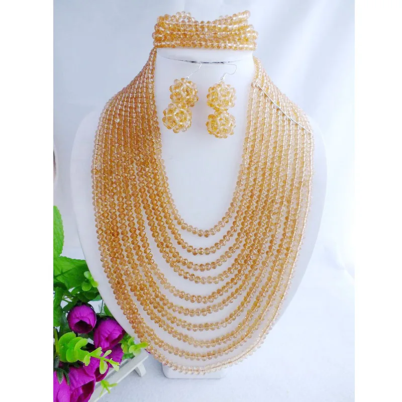 

Exquisite fashion African Wedding Jewelry Set Costume Nigerian Crystal Beads Jewelry Set Wholesale