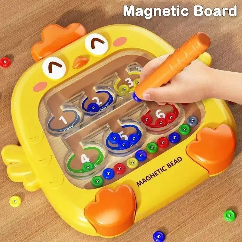 Magnetyczna tablica edukacyjna Montessori, dopasowywanie kolorów i liczb, zabawka sensoryczna dla maluchów 3+, edukacyjna gra z koralikami z pisakiem.