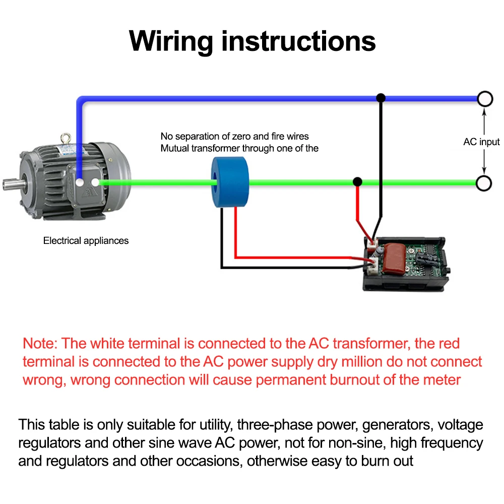 AC60~500V 100A Voltmeter Mutual Inductance Ammeter LCD Digital Display Voltage Current Measuring Instrument Electrician Supplies