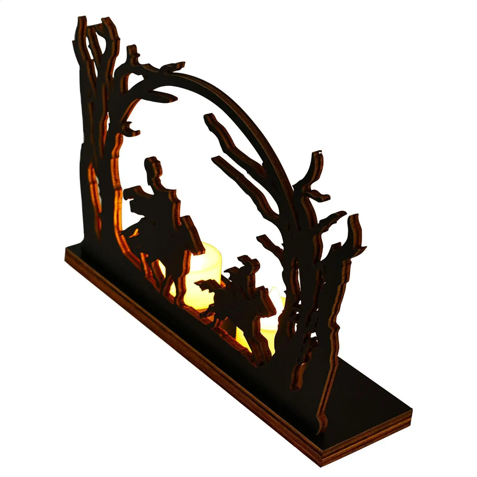 Portavelas góticos sin cabeza, estatuas de caballos de Halloween, decoración del hogar, silueta de árbol muerto, adornos de caballo de madera para escritorio y hogar