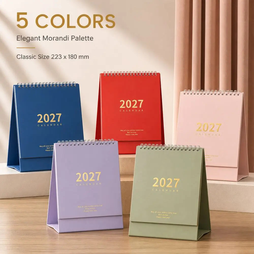 Portable 2027 Desktop Desk Calendar Decorative Display Foldable Flip Calendar Morandi Color Standing Table Calendar