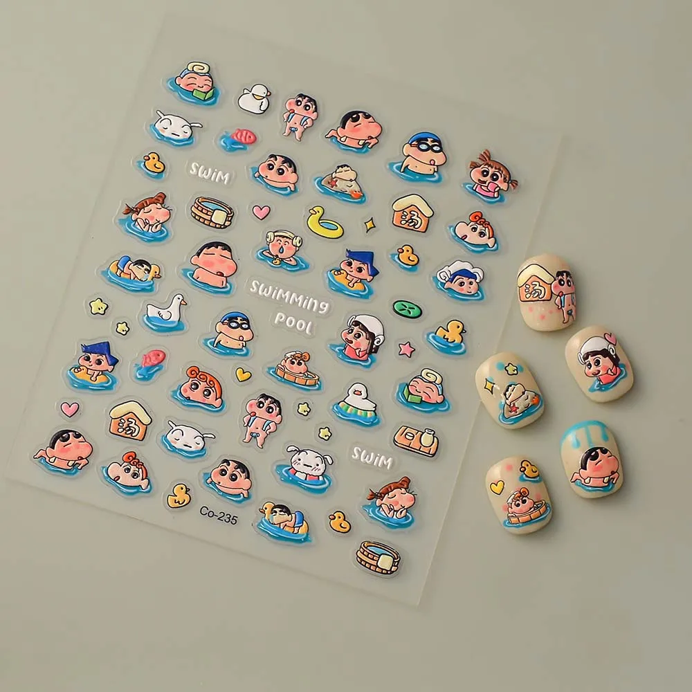 Japanese anime Crayon Shin-chan Nail Stickers Nail Art Accessories Cartoon Nail Art Supplies Cute Kids 5D Stickers Nail Parts view 5