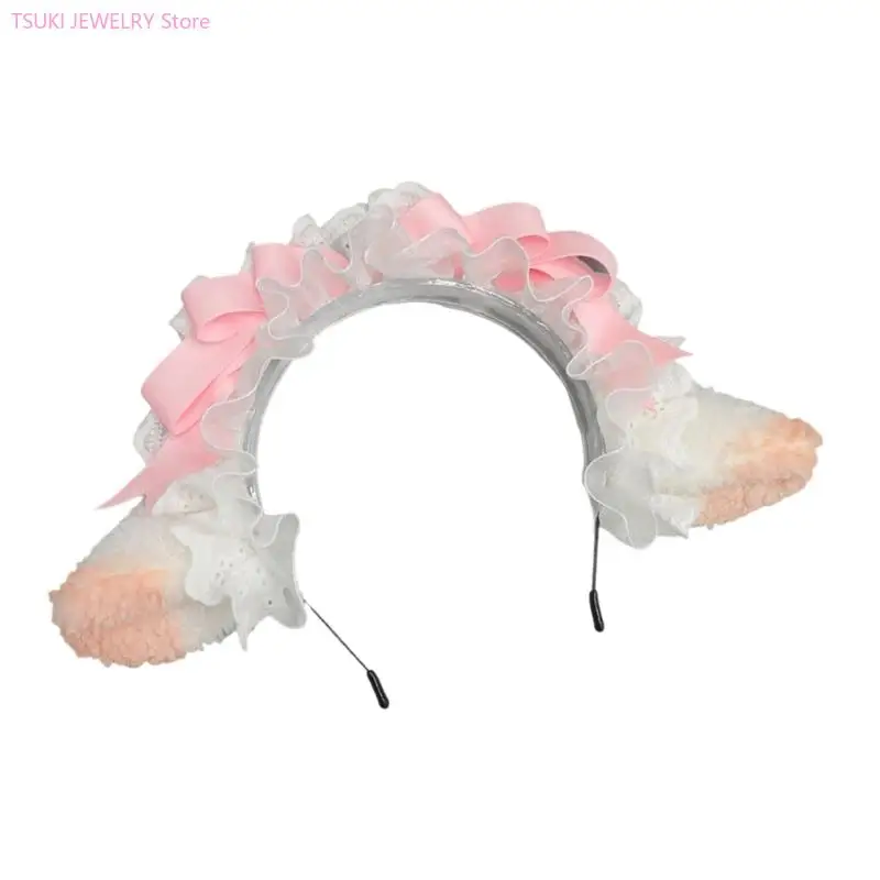 62KE Pluszowe nakrycia głowy z uszami jagnięcymi Miękkie tkaniny Akcesoria do włosów do aktywności na świeżym powietrzu Imprezy