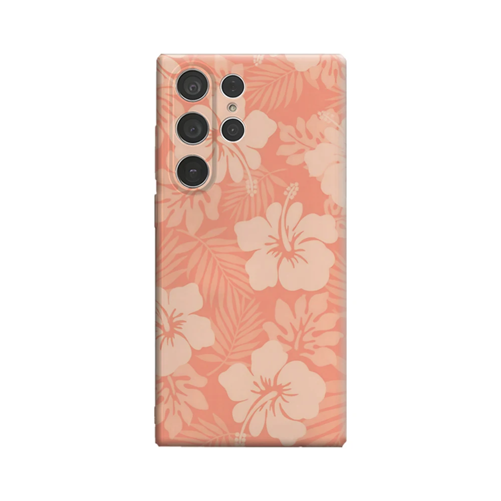 Funda de teléfono Hibiscus en tono naranja para Samsung Galaxy S25 Ultra S24 S23 Ultra Plus, funda trasera de doble capa a prueba de golpes