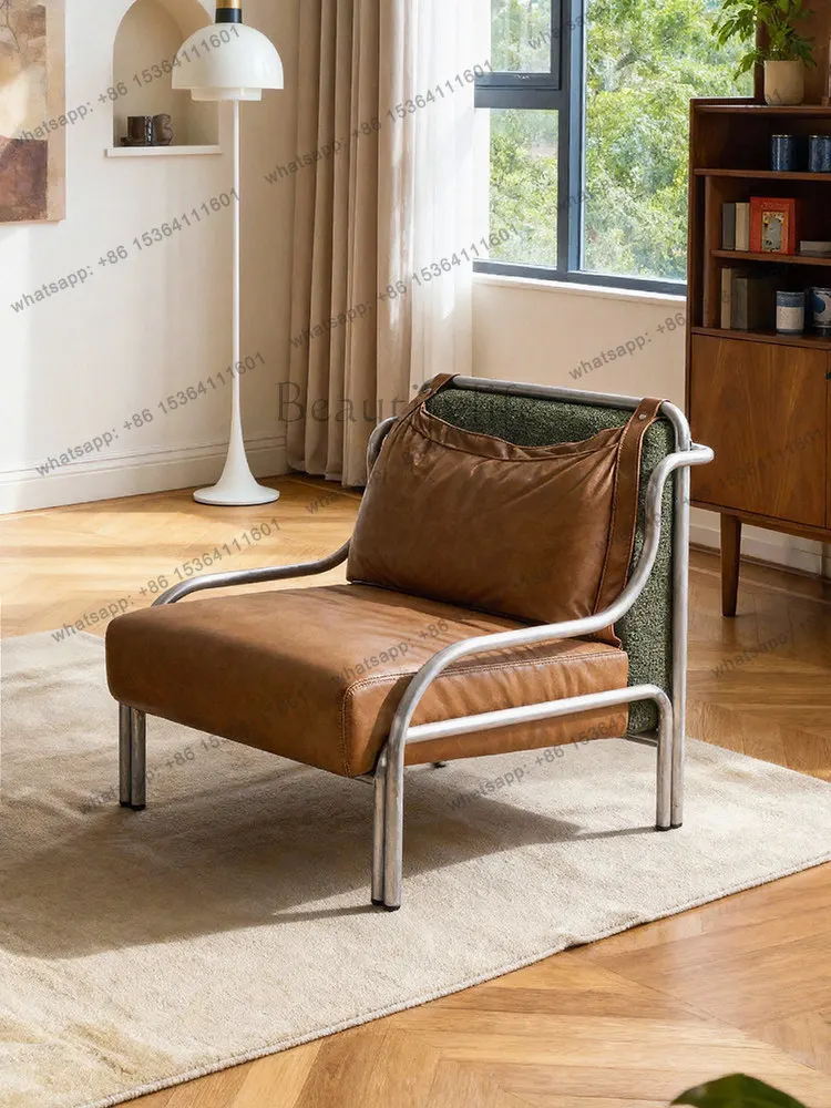 YJ Midcentury Two‑Tone Retro Designer Single Sofa Armchair Leisure Chair For Home Living Room Furniture