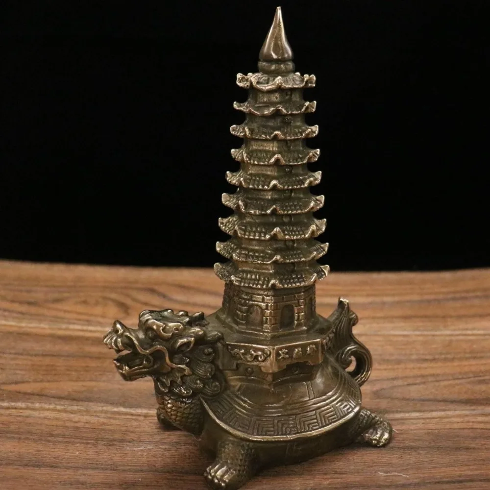 Antique-Style Dragon-Tortoise Wenchang Nine-Story Pagoda Ornament: Wealth-Attracting Feng Shui Home Decor