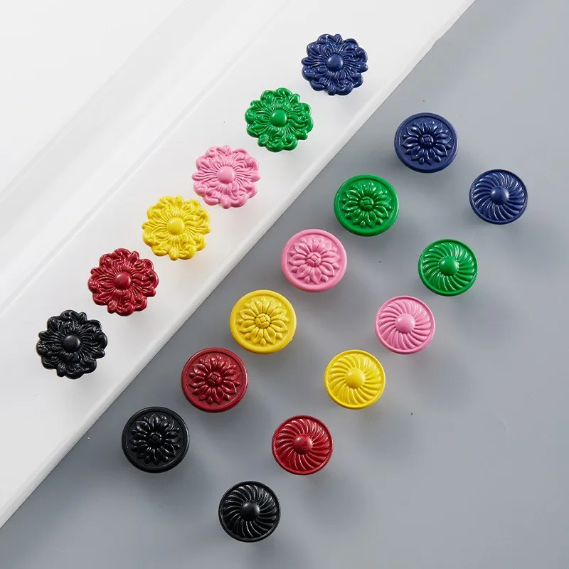 Colorful Circular Kitchen Cabinet Door Handle Bedroom Wardrobe Knob Children's Room Furniture Decoration Handle Black Pink