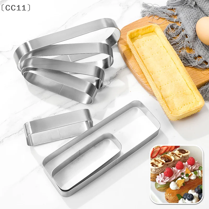 [[CC11] 4 أحجام من الفولاذ المقاوم للصدأ حلقة موس مستطيلة بيضاوية على شكل كعكة قواطع البسكويت قالب خبز موس أدوات خبز منتفخة من تيراميسو
