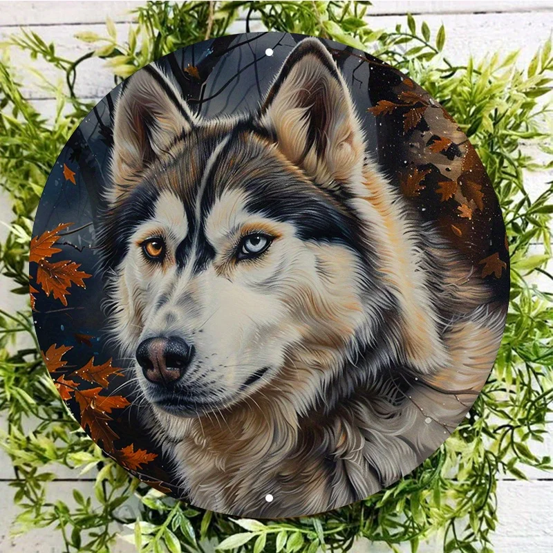 

Husky Aluminum Wall Art Decor, Waterproof Metal Round Sign, HD Husky Painting, Weather Resistant, Outdoor and Indoor Sign